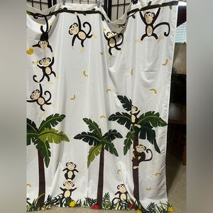 ALLURE SHOWER CURTAIN Playful Monkey and Palm Tree TROPICAL JUNGLE THEME: KIDS